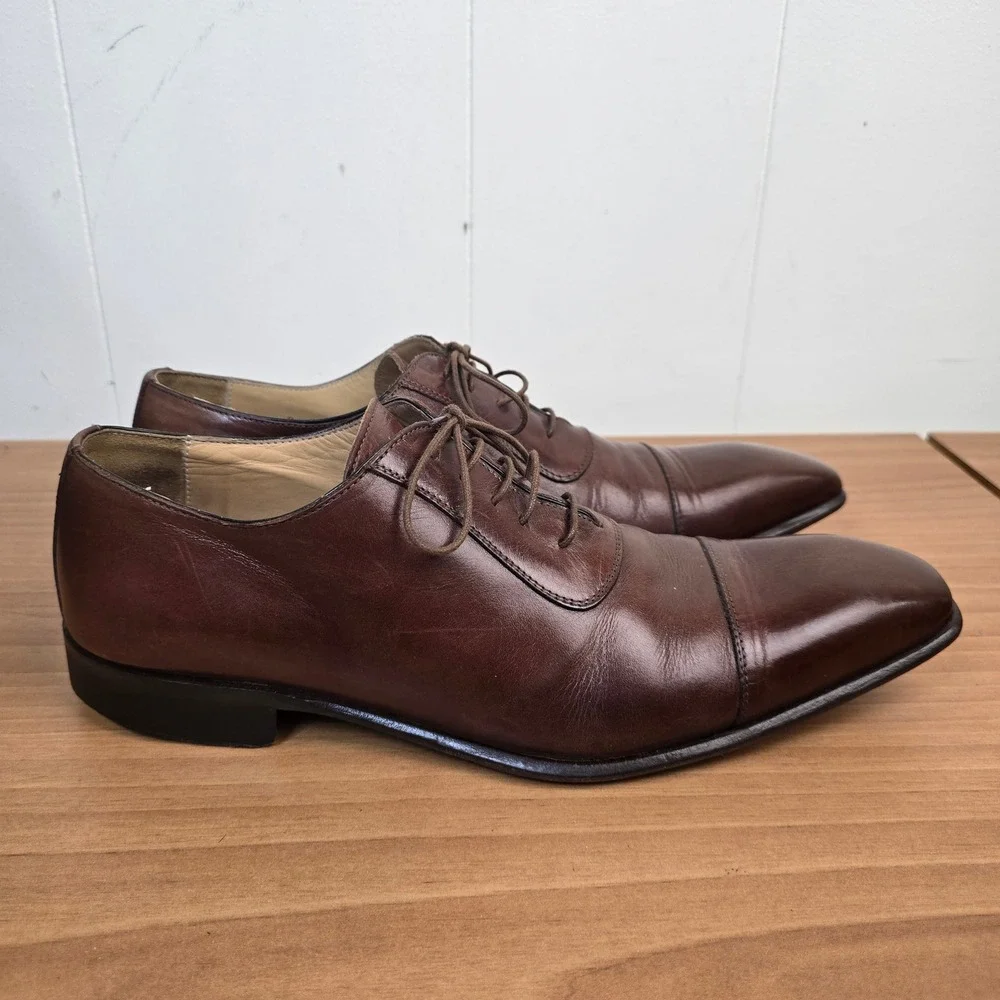 Saks Fifth Avenue 8.5 M Brown Leather Cap Toe Oxford Made‎ in Italy
